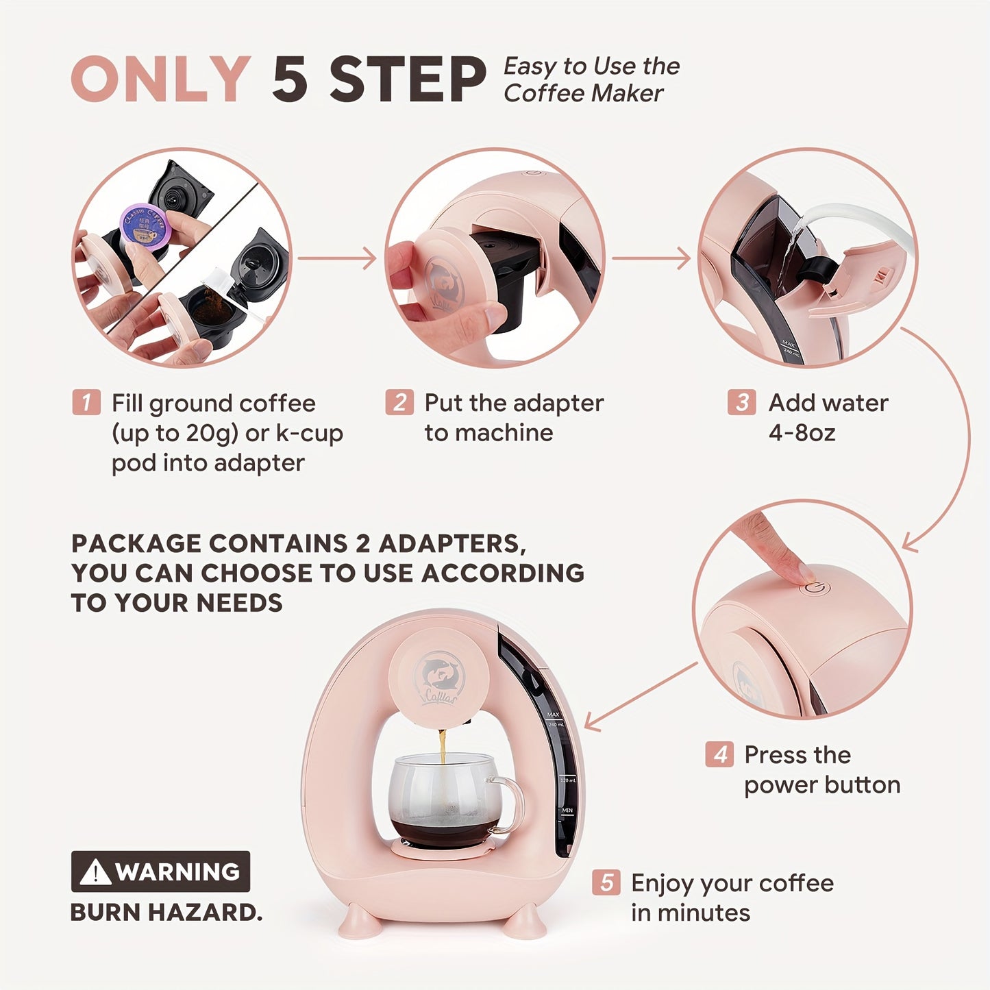 Compact Coffee Master - 4-8 Oz Single Serve Coffee Maker with 2-in-1 Americano Function, Compatible with Coffee Ground & K Cup, Automatic Drip Coffee Maker and Tea Maker for Home and Travel, Fast Brewing, Quiet Operation, and