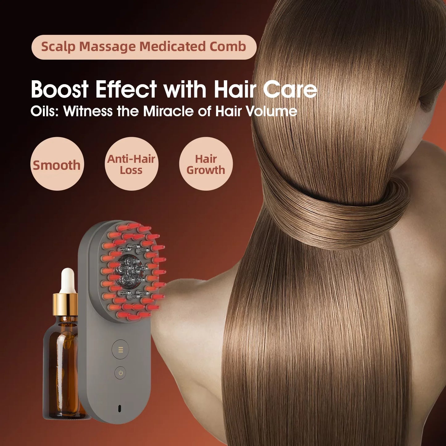 Electric Salon Scalp Care Hair Growth Comb LED Red Light Vibration Massage Comb Device