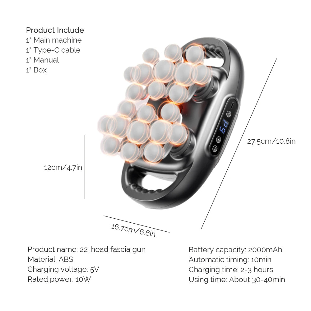 22-Head Fascia Gun High Frequency Vibration Body Massage Gun Back Massager Waist Massager Neck Shoulder Thigh Fascia Masajeador