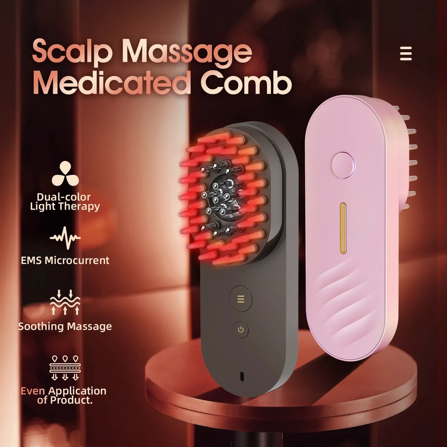 Electric Salon Scalp Care Hair Growth Comb LED Red Light Vibration Massage Comb Device