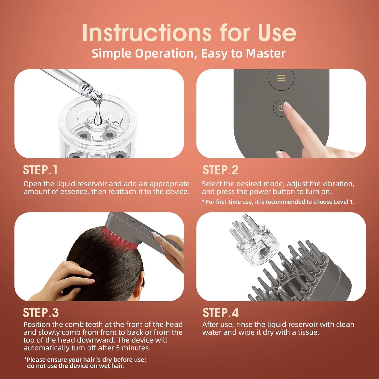 Electric Salon Scalp Care Hair Growth Comb LED Red Light Vibration Massage Comb Device