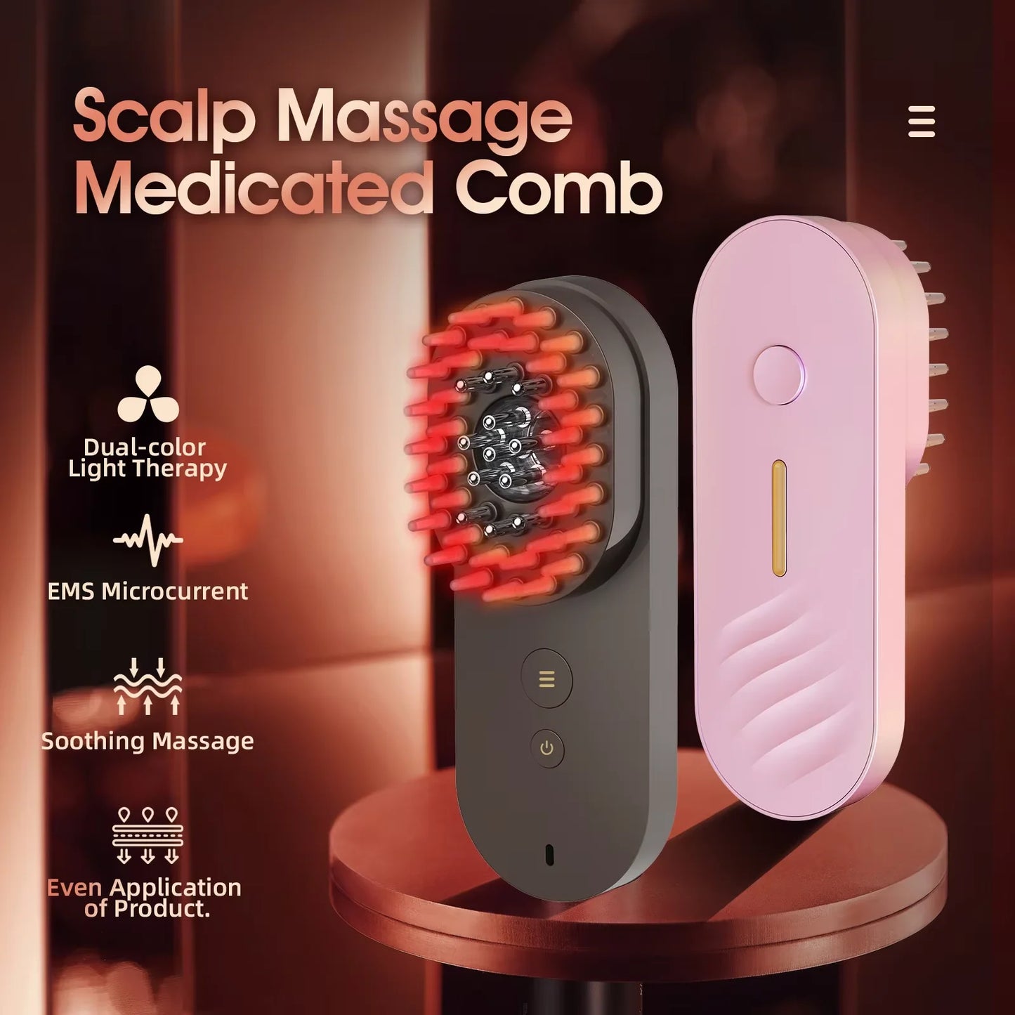 Electric Salon Scalp Care Hair Growth Comb LED Red Light Vibration Massage Comb Device