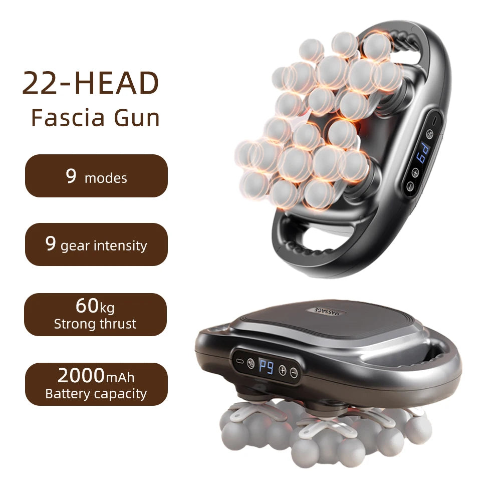 22-Head Fascia Gun High Frequency Vibration Body Massage Gun Back Massager Waist Massager Neck Shoulder Thigh Fascia Masajeador