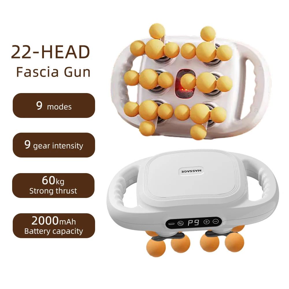 22-Head Fascia Gun High Frequency Vibration Body Massage Gun Back Massager Waist Massager Neck Shoulder Thigh Fascia Masajeador