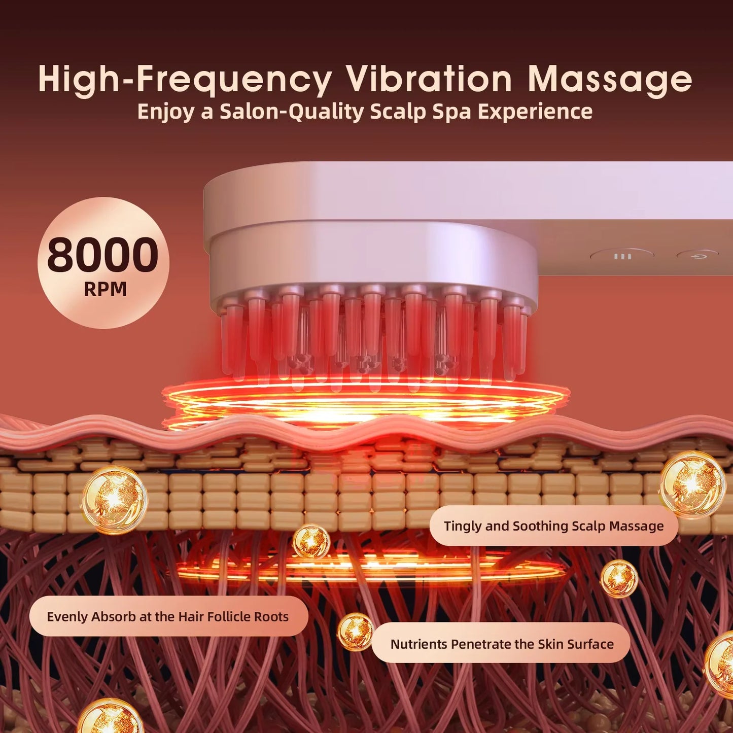 Electric Salon Scalp Care Hair Growth Comb LED Red Light Vibration Massage Comb Device