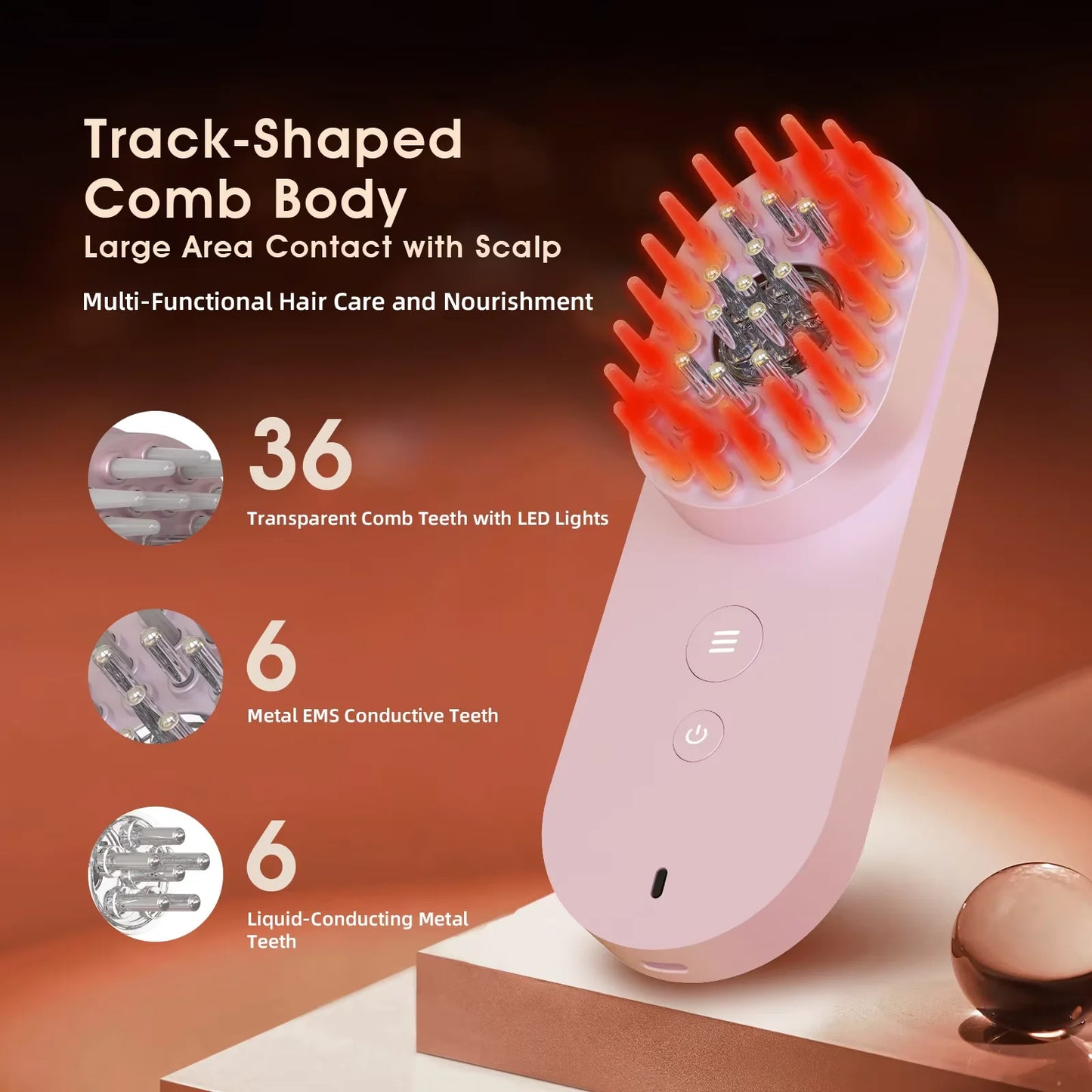 Electric Salon Scalp Care Hair Growth Comb LED Red Light Vibration Massage Comb Device
