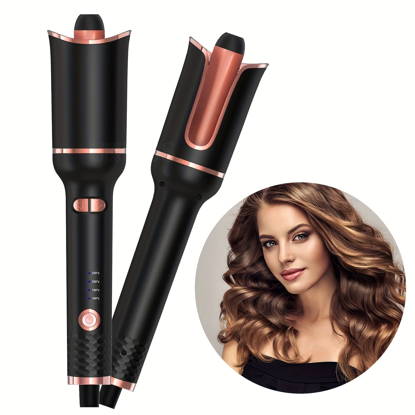 [Auto Curling Iron] 4 Speed Automatic Rotating Curling Iron Hair Wand | Dual Voltage, Spin Iron for Styling, Black, Curling Wand Attachment, Curling Iron for Hair