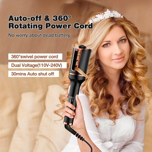 [Auto Curling Iron] 4 Speed Automatic Rotating Curling Iron Hair Wand | Dual Voltage, Spin Iron for Styling, Black, Curling Wand Attachment, Curling Iron for Hair
