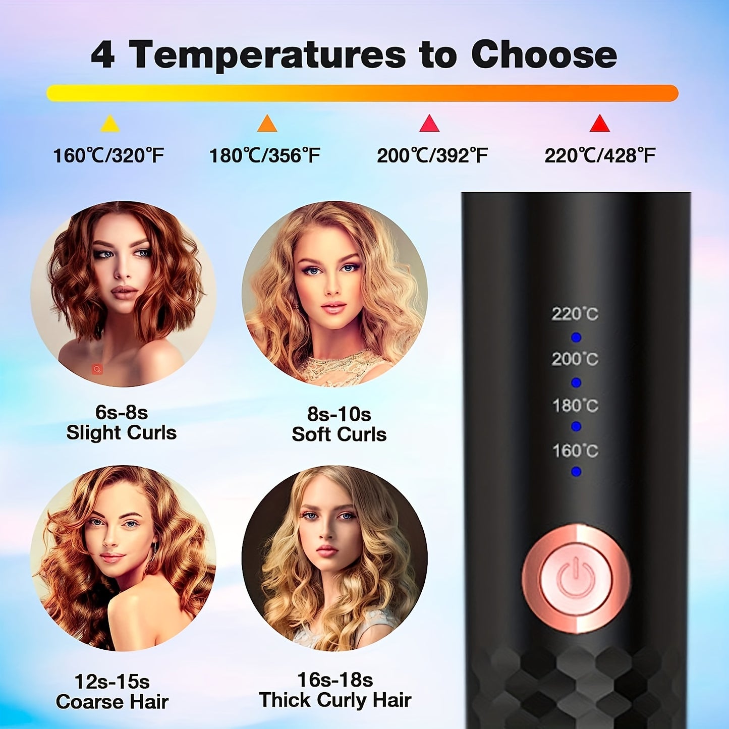 [Auto Curling Iron] 4 Speed Automatic Rotating Curling Iron Hair Wand | Dual Voltage, Spin Iron for Styling, Black, Curling Wand Attachment, Curling Iron for Hair