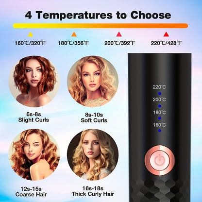 [Auto Curling Iron] 4 Speed Automatic Rotating Curling Iron Hair Wand | Dual Voltage, Spin Iron for Styling, Black, Curling Wand Attachment, Curling Iron for Hair
