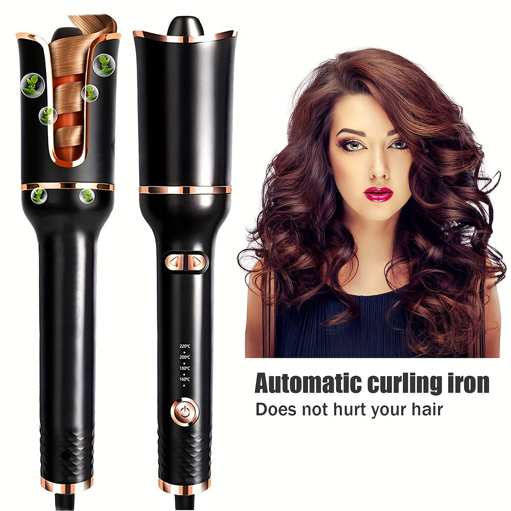[Auto Curling Iron] 4 Speed Automatic Rotating Curling Iron Hair Wand | Dual Voltage, Spin Iron for Styling, Black, Curling Wand Attachment, Curling Iron for Hair