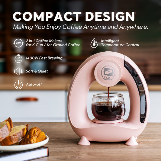 Compact Coffee Master - 4-8 Oz Single Serve Coffee Maker with 2-in-1 Americano Function, Compatible with Coffee Ground & K Cup, Automatic Drip Coffee Maker and Tea Maker for Home and Travel, Fast Brewing, Quiet Operation, and