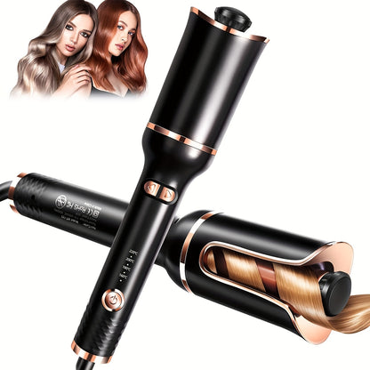 [Auto Curling Iron] 4 Speed Automatic Rotating Curling Iron Hair Wand | Dual Voltage, Spin Iron for Styling, Black, Curling Wand Attachment, Curling Iron for Hair