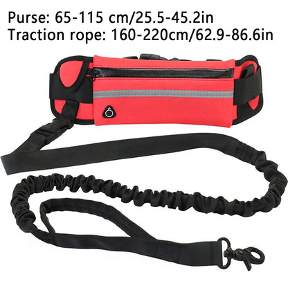 Dog Running Waist Leash Nylon Pet Leash with Waist Bag Retractable Elastic Belt Dog Traction Rope Reflective Belt Buckle