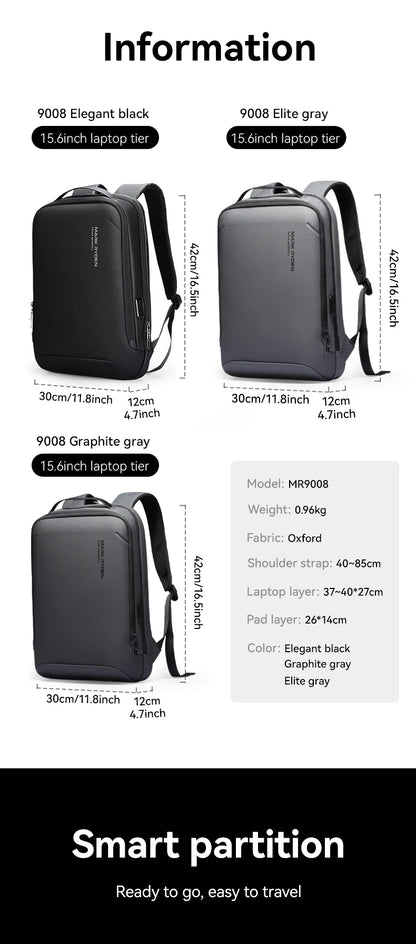 MARK RYDEN Slim Laptop Backpack for Men Business Minimalist Backpack YKK Zipper Scratch Resistant With USB