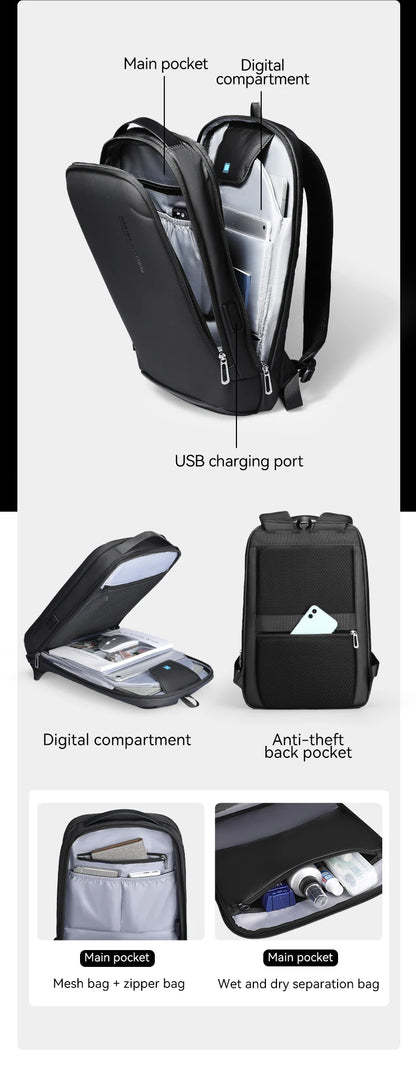 MARK RYDEN Slim Laptop Backpack for Men Business Minimalist Backpack YKK Zipper Scratch Resistant With USB