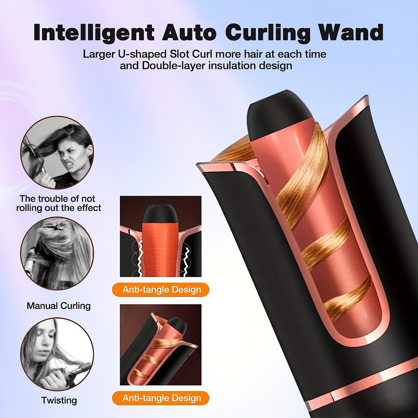 [Auto Curling Iron] 4 Speed Automatic Rotating Curling Iron Hair Wand | Dual Voltage, Spin Iron for Styling, Black, Curling Wand Attachment, Curling Iron for Hair